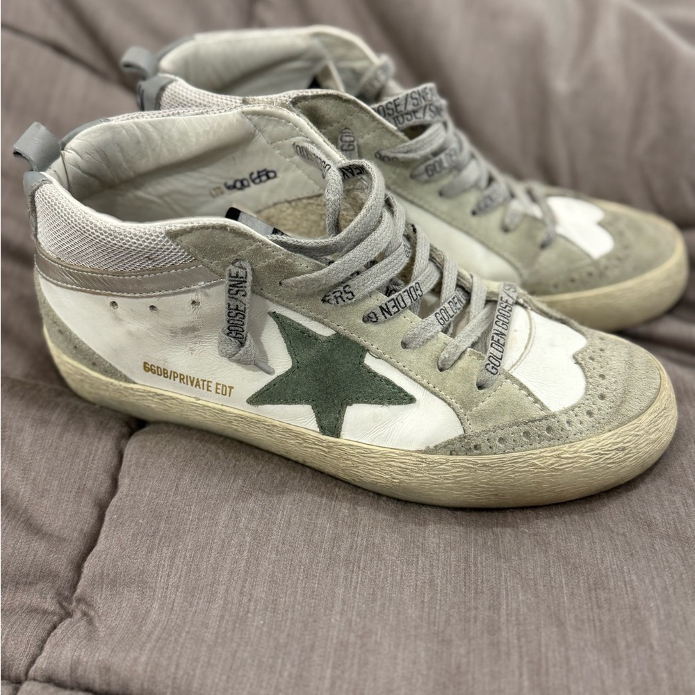 Golden Goose Mid White Leather Sneakers with Green Star size 37 - Picture 5 of 11